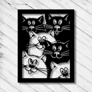 Cats Wall Art Decor Laser Cut Dxf Glowforge Svg xTool D1 CNC Router Cutting Vinyl Cut Sticker Metal Cut Silhouette Template Digital Files