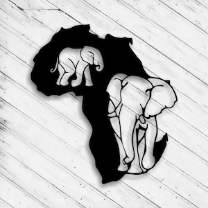 Mapa da África com decoração de elefante, corte a laser, arquivo DXF Glowforge SVG, corte CNC, arte de parede, decoração, painel de metal com corte de vinil, arquivo vetorial digital instantâneo