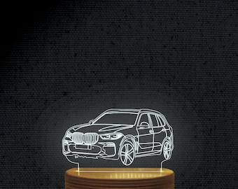 x5 Car 3D Illusion Acrylic Hologram Night Led Lamp Laser Cut Engraving File Dxf Glowforge Svg Digital Vector Ai Pdf File Instant Download