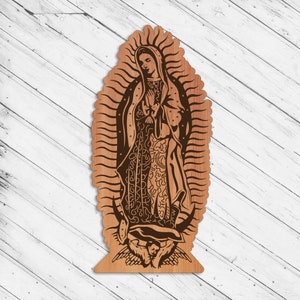 Lady Guadalupe pared arte decoración corte láser Dxf Glowforge Svg xTool D1 CNC Router corte vinilo corte pegatina metal corte silueta plantilla archivos