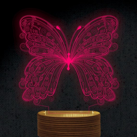 Laser Cut and Engraved Butterfly Butter Fly 3D Acrylic LED Light Lamp