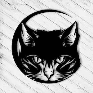 Art mural chat noir découpé au laser Dxf Glowforge Svg xTool CNC routeur coupe vinyle coupe autocollant métal découpé Silhouette modèle fichiers numériques