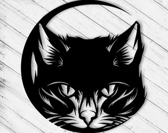 Black Cat Wall Art Decor Laser Cut Dxf Glowforge Svg xTool CNC Router Cutting Vinyl Cut Sticker Metal Cut Silhouette Template Digital Files