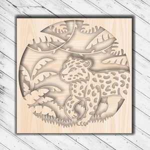 Leopard Laser Cut Dxf Glowforge SVG xTool-Datei Wand Kunst CNC Fräser Schneiden Papier Handwerk Dekorative Metallplatte Plazma Schnitt Digitale Vektor-Datei