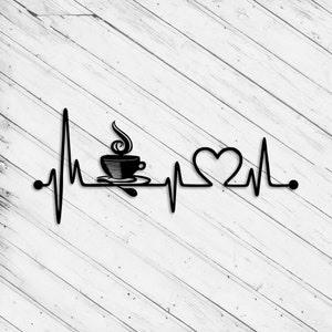 Kaffee Herz Linie Dekor Laser Cut Dxf Glowforge SVG xTool D1 CNC Fräser Schneiden Vinyl Schnitt Aufkleber Metall Schnitt Silhouette Vorlage Digitale Datei