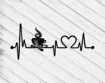 Coffee Heart Line Decor Laser Cut Dxf Glowforge Svg xTool D1 CNC Router Cutting Vinyl Cut Sticker Metal Cut Silhouette Template Digital File
