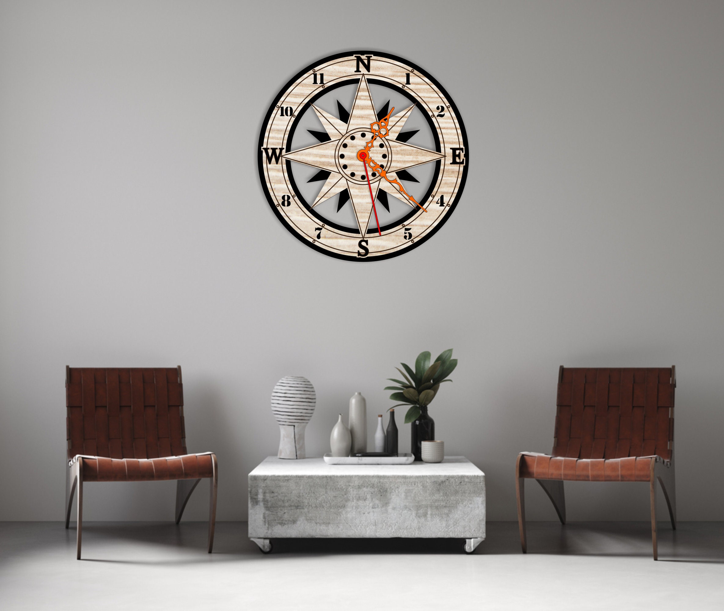Compass Wall Clock Template Laser Cut Dxf Glowforge Svg CNC Router ...
