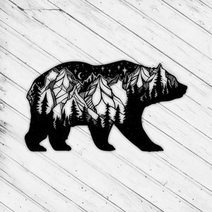 Bear Wall Art Decor Laser Cut Dxf Glowforge Svg File CNC Cutting Router Wall Art Cricut Pattern Craft Cut Metal Panel Digital Vector File