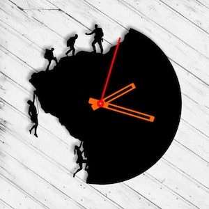 Wanduhr Bergsteiger Laser geschnitten Dxf Glowforge SVG xTool D1 CNC Schneiderouter Metall geschnitten Holz geschnitten Plan Vorlage Download Digitale Vektordateien