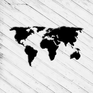 Mapa del mundo para decoración de pared, corte láser, DXF, Glowforge, Svg, xTool, enrutador CNC, corte de vinilo, calcomanía, corte de metal, plantilla de silueta, archivos digitales