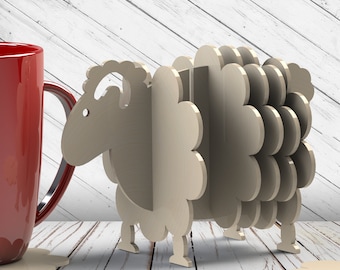 Sheep Coaster Sets with Holder Laser Cut Dxf Glowforge Svg CNC Router Cutting Pattern Template Plan Instant Download Digital Vector Files
