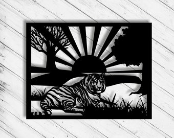 Tiger Wall Art Decor Laser Cut Dxf Glowforge Svg CNC Router Decorative Metal Panel Plazma Cut Instant Download Digital Vector Ai Pdf Files