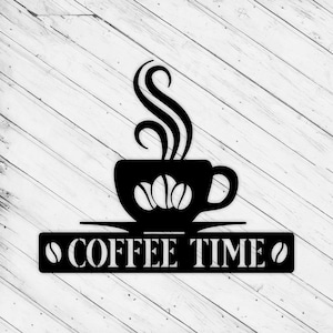 Coffe Time Laser Cut Dxf Glowforge svg Datei CNC Fräser Wand Kunst Dekor Cricut Muster Papier Handwerk Dekorative Metallplatte Digitale Pdf Eps Datei