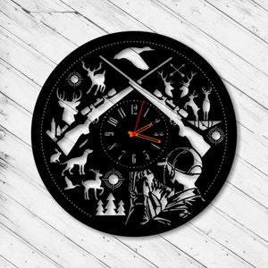 Relógio de parede de caça Corte a laser Dxf Glowforge Svg xTool D1 Roteador de corte CNC Corte de metal Modelo de plano de corte de madeira Baixar arquivos vetoriais digitais