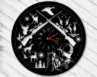 Hunting Wall Clock Laser Cut Dxf Glowforge Svg xTool D1 CNC Cutting Router Metal Cut Wood Cut Plan Template Download Digital Vector Files