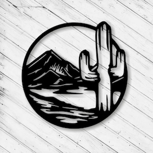 Decoração de arte de parede de cactos Corte a laser Dxf Glowforge Svg xTool D1 Roteador CNC Corte de vinil Adesivo de corte de metal Modelo de silhueta Arquivos digitais