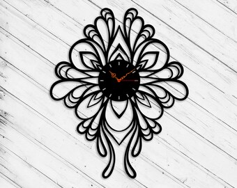 Flower Wall Clock Laser Cut Dxf Glowforge Svg Template CNC Cutting Router Plazma Cut Cricut Instant Download Digital Vector Ai Pdf Eps Files