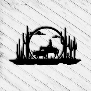 Cowboy Wand Kunst Dekor Muster Laser Cut Dxf Glowforge SVG xTool D1 Datei CNC Fräser Schneiden Vinyl Schnitt Aufkleber Metallschnitt Download Digitale Datei