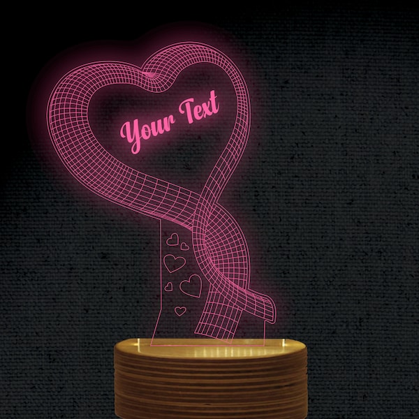 Valentine 3D Illusion Acrylique Hologramme Nuit Led Lampe Laser Cut Gravure Fichier Dxf Glowforge Svg Digital Vector Ai Pdf Fichier Téléchargement instantané