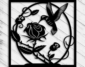 Rose and Bird Wall Art Decor Laser Cut Dxf Glowforge Svg xTool D1 CNC Router Cutting Vinyl Cut Metal Cut Silhouette Template Digital Files