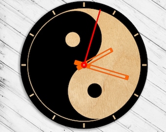 Wall Clock Ying Yang Laser Cut Dxf Glowforge Svg xTool D1 CNC Cutting Router Metal Cut Wood Cut Plan Template Download Digital Vector Files