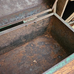 Vintage Industrial Toolbox, Rustic Storage Box, Old Green Toolbox image 8