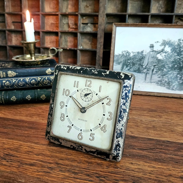 Vintage 1950s Westclox Alarm Clock, Rustic, Weathered Old Clock