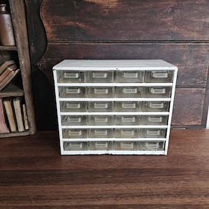 Vintage Industrial 24 Drawer Metal Cabinet, Tool Parts Cabinet, Apothecary Trinket Cabinet