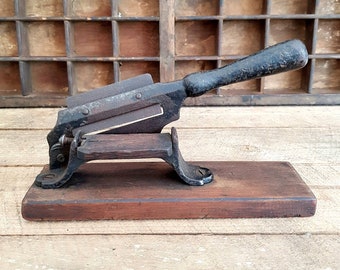 Antique McMillan Tobacco Cutter, Cast Iron on Wood Base