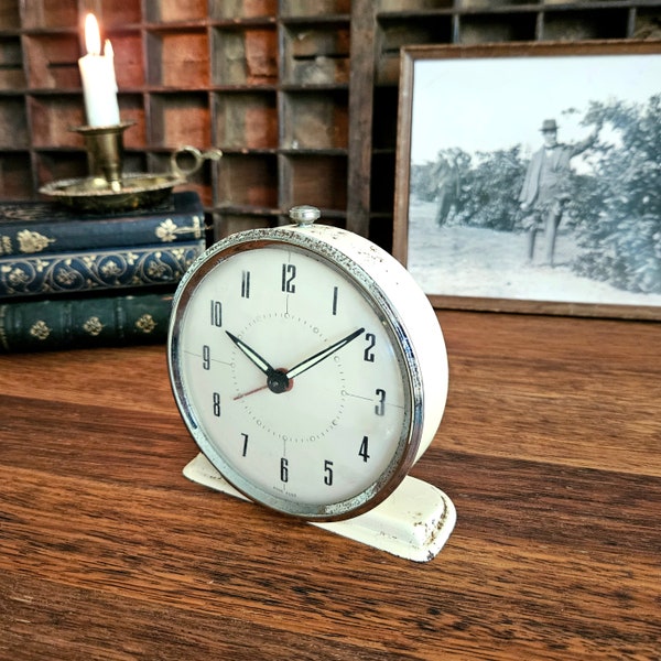 Vintage 1950s Alarm Clock, Rusty Old Clock, Made in Hong Kong