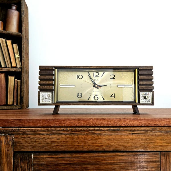 Retro Rhythm Table Clock: Musical Alarm, Gold Floral Face