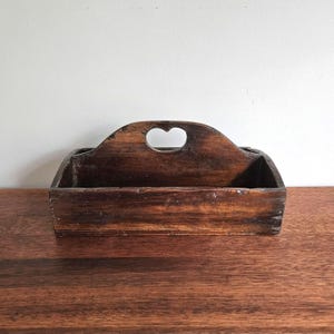 Wooden Cutlery Tray, Rustic Butler's Caddy, Country Kitchen Farmhouse Decor, Vintage Table Caddy