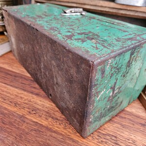 Vintage Industrial Toolbox, Rustic Storage Box, Old Green Toolbox image 10