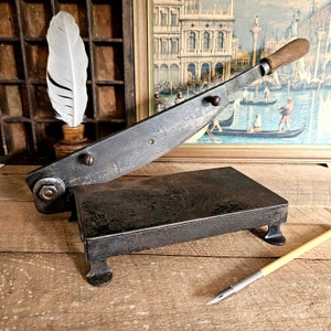 Mini Paper Cutter, Simplex MEI, Iron Blade, Wood, Retro Office Decor, Prop  