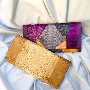 Handmade Python Leather Clutch Wallet, Genuine Snake Skin, Magnetic Closure, Italian Leather Bag