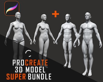 Procreate 3D Model | SUPER Body bundle | Male and Female