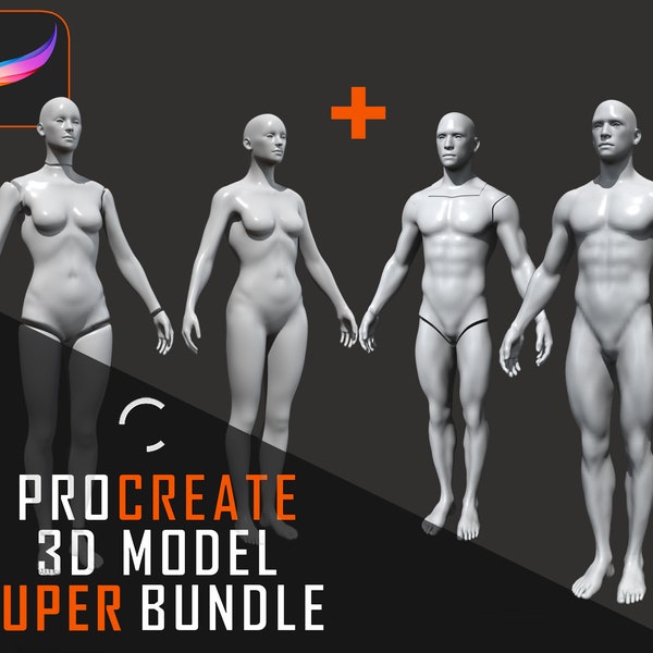 Procreate 3D Model | SUPER Body bundle | Male and Female