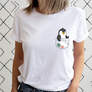 Penguin in my pocket t-shirt, SLIM FIT Cute Bird themed tee's, Women’s basic organic t-shirt