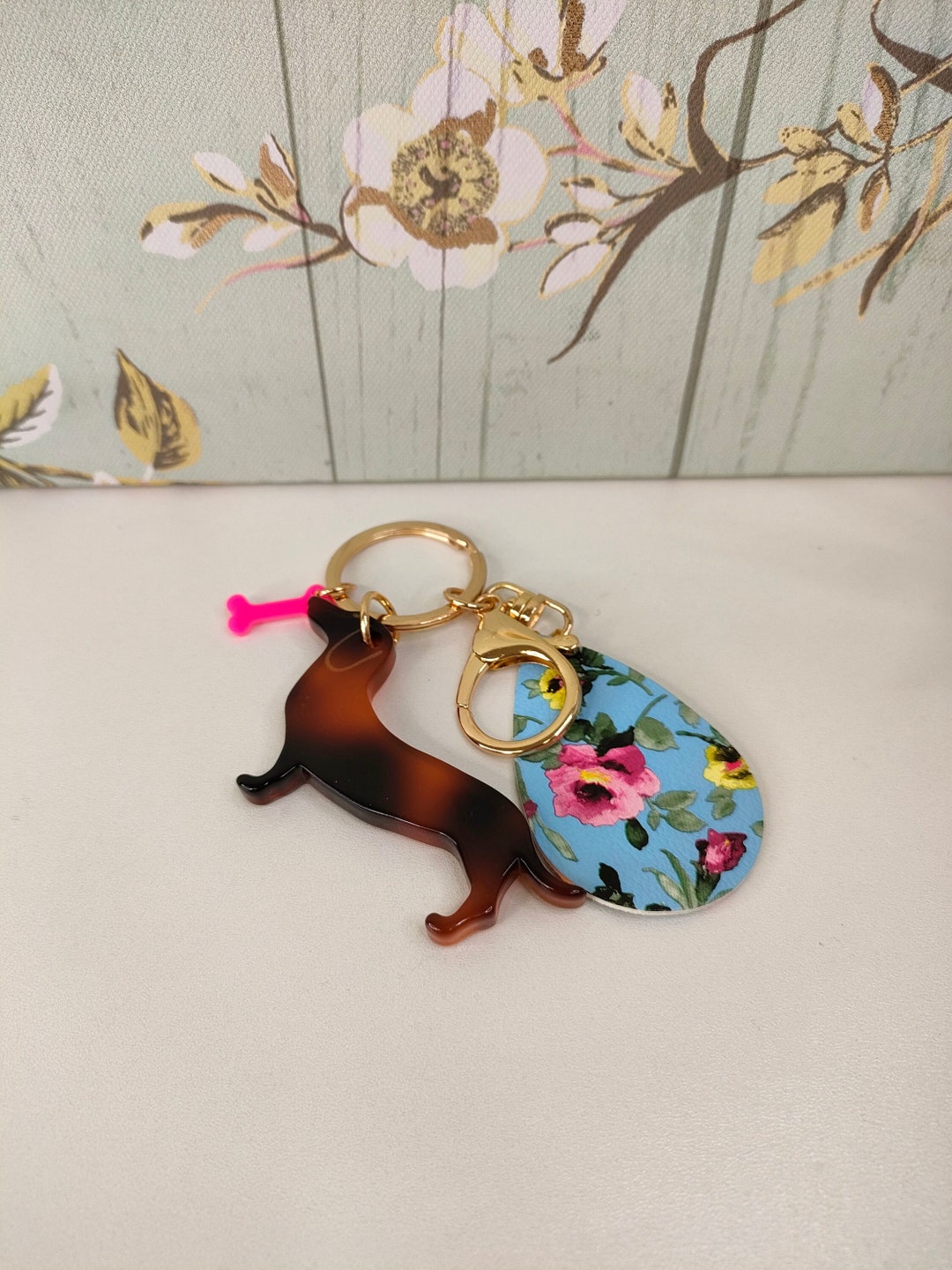 Cute Brown Suasage Dog Keychain, Dog Lover Gifts, Cute Brown Dog Bag