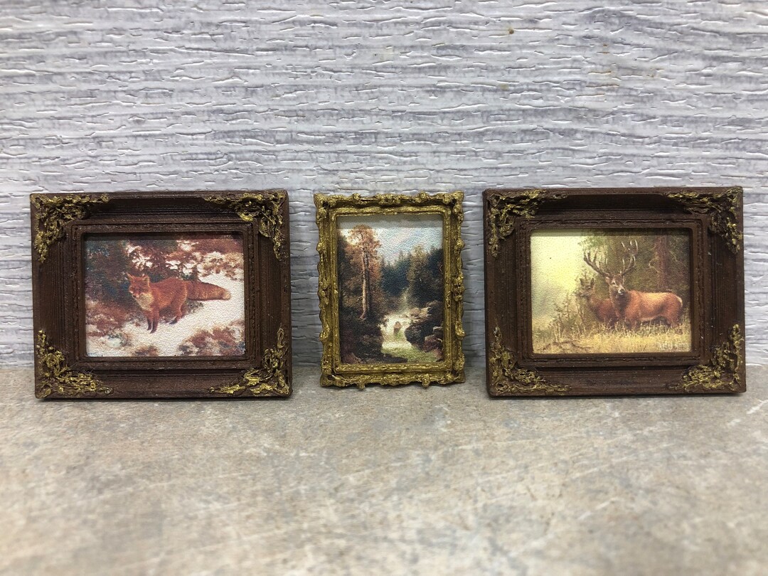 Set of Three Miniature Dollhouse Paintings in Beautiful Brown Etsy