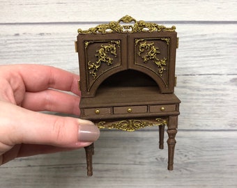 An atypical miniature dollhouse Victorian secretary table 1:12