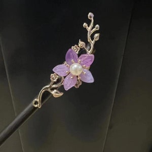 Purple Hair Stick, Simple Chinese Hairpins, Vintage Hanfu Hair Fork, Japan Flowers Wedding Hair Jewelry Accessories, Gift for Her