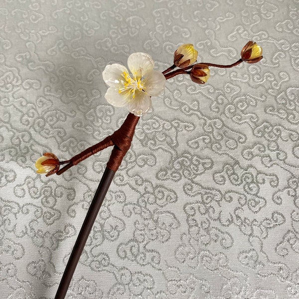 Apricot Flower Wooden Hair Stick, Antique Headdress Hairpin Hanfu Hair Fork , Retro Hair Clip Comb, Chinese Hair Jewelry, Gift for Her
