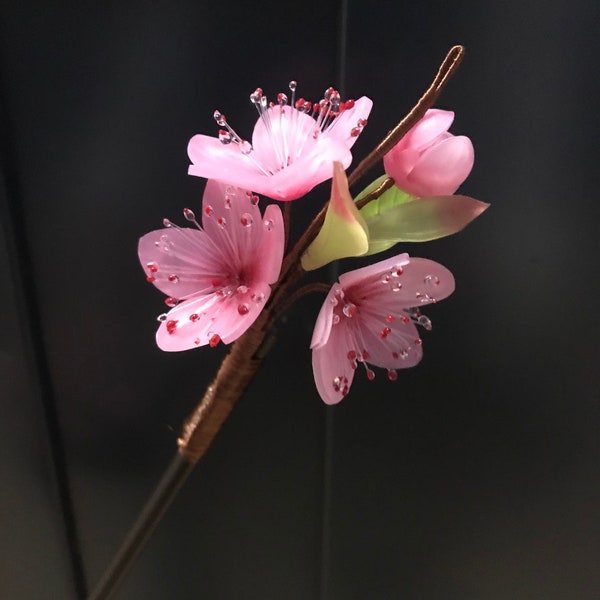 Peach Blossom Hair Stick, Slide Hairpins, Retro Flower Hanfu Hair Stick, Bridal Long Hair Jewelry, Wooden  Hair Accessories, Gift