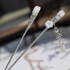 Silver Hair Stick, Hanfu Hair Pins, Pearl Hair Fork, vintage Chinese Hair Accessories, Tassel Hair Jewelry, Gift for Her, Luxury Hairpin