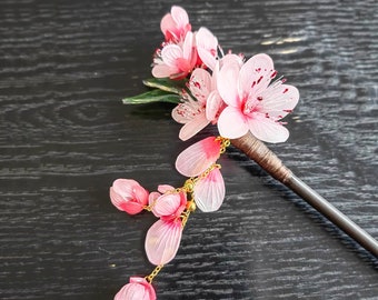 Pink Flower Hair Stick, Peach Blossom Hairpins, Retro Classical Hanfu Hair Stick, Women Wedding Hair Jewelry Accessories, Gift Hair Stick