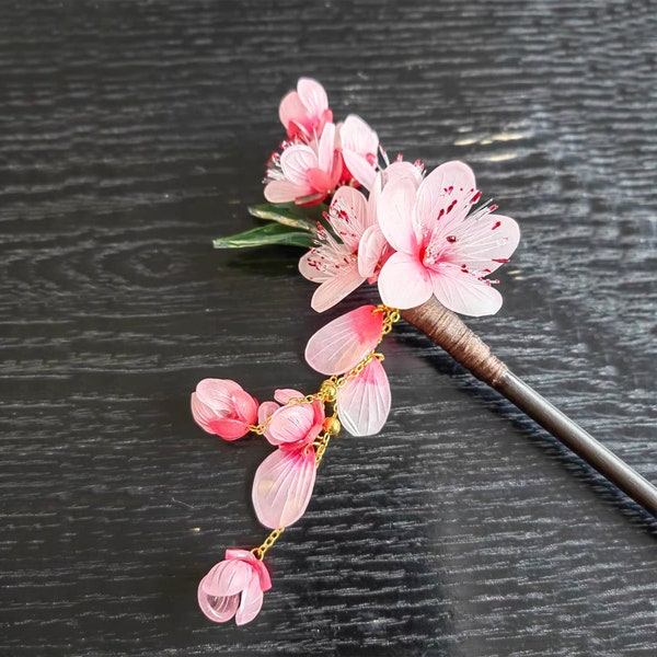 Pink Flower Hair Stick, Peach Blossom Hairpins, Retro Classical Hanfu Hair Stick, Women Wedding Hair Jewelry Accessories, Gift Hair Stick
