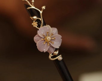 Épingle à cheveux en bois de santal, épingles à cheveux chinoises simples, fourche à cheveux Hanfu vintage, accessoires de bijoux de cheveux de mariage fleurs du Japon, cadeau pour elle