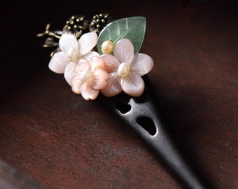 Flowers Hair Stick, Hanfu Chinese Wooden Hairpins, Japan Ancient Hair Fork, Pink Hair Jewelry Accessories, Designer Gift for Her