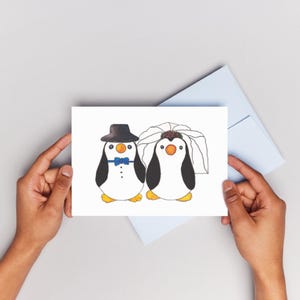 Hochzeitskarte Pinguin Brautpaar A6 – Klappkarte Hochzeit – Aquarellkarte Trauung – Gratulationskarte – Hochzeitsgeschenk – inkl. Umschlag
